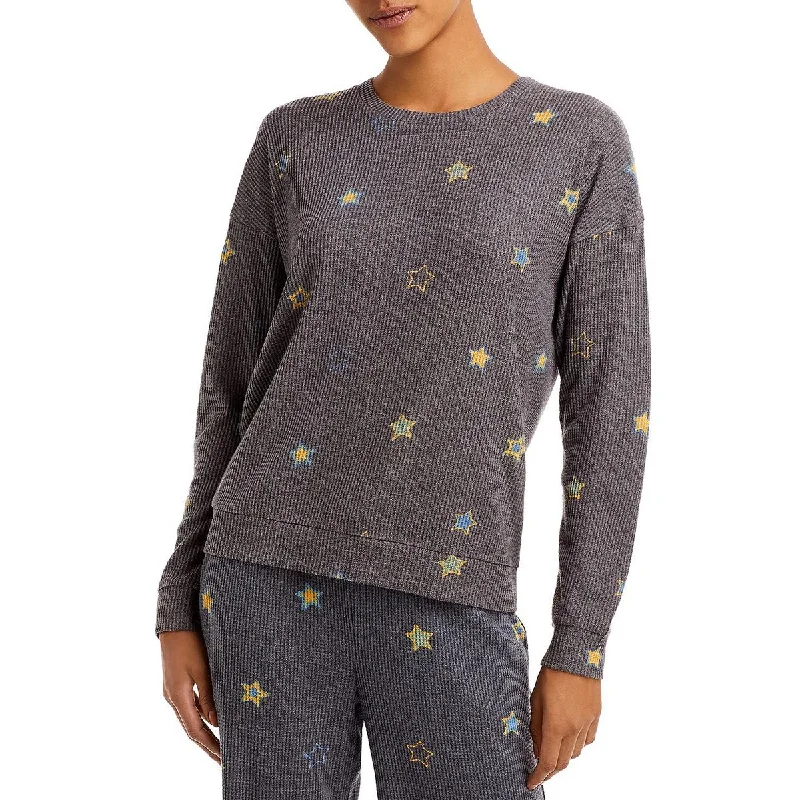 P.J. Salvage Womens Star Print Waffle Pullover Top Cashmere Luxurious Pullover