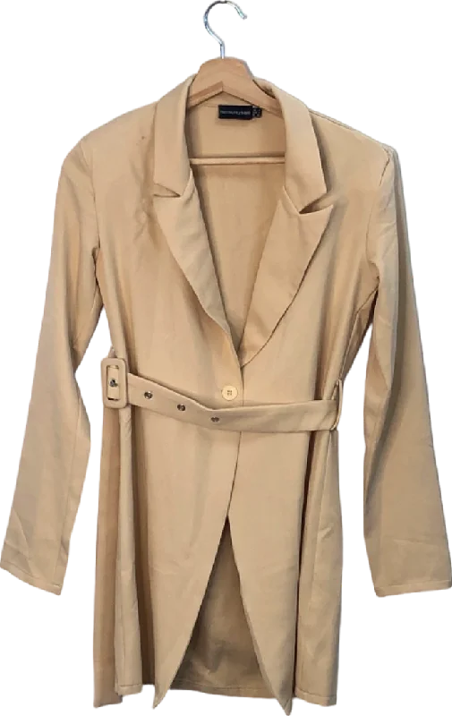 PrettyLittleThing Beige Longline Blazer with Belt UK 4 Women's Travel Jacket