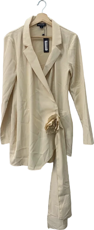 PrettyLittleThing Cream Floral Corsage Detail Blazer Dress UK 10 Women's Adventure Blazer