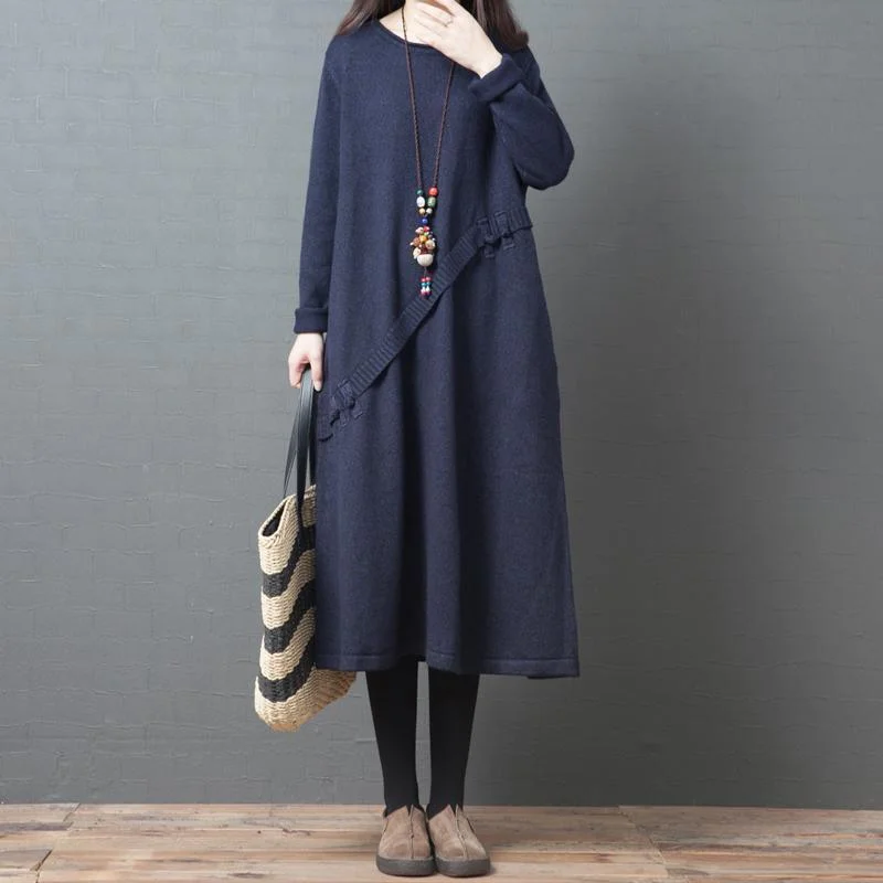 Pullover o neck pockets Sweater outfits DIY navy knit dresses Batwing Sleeve Top