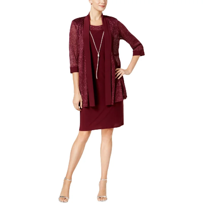 R&M Richards Women's 2 Piece Metallic Sleeveless Dress and Jacket Set Toggled Jacket Drawstring Jacket Belted Jacket R&M Richards Women's 2 Piece Metallic Sleeveless Dress and Jacket Set Toggled Jacket Drawstring Jacket Belted Jacket
