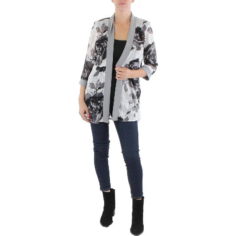 R&M Richards Womens Chiffon Floral Duster Blazer Women's Classic Blazer