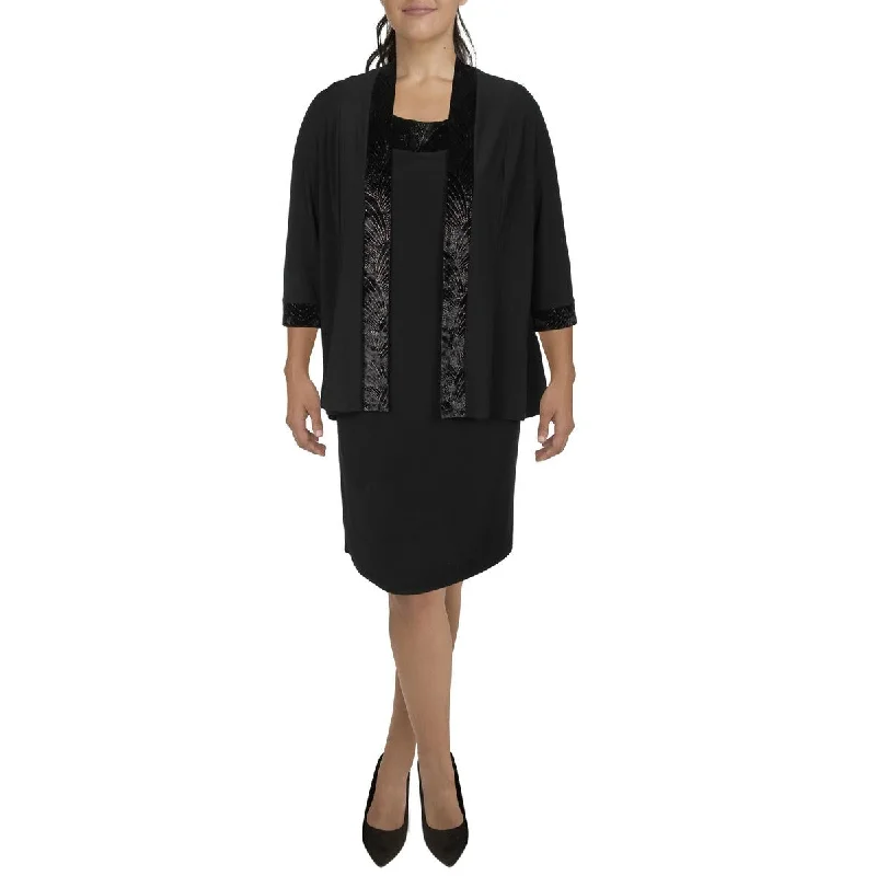 R&M Richards Womens Knit Velvet Trim Collarless Blazer Women's Vintage Jacket