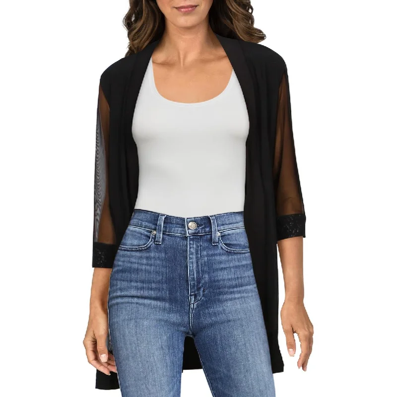 R&M Richards Womens Mesh Inset Glitter Jacket Denim Fabric Leather Fabric Suede Fabric R&M Richards Womens Mesh Inset Glitter Jacket Denim Fabric Leather Fabric Suede Fabric