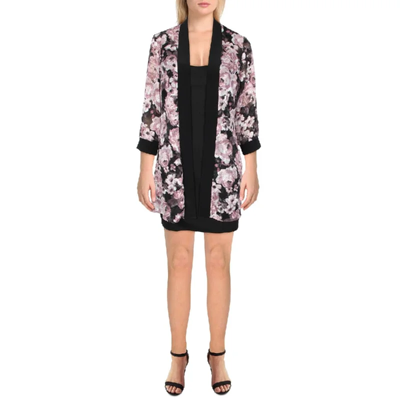 R&M Richards Womens Petites Chiffon Floral Duster Blazer Women's Fashion Blazer