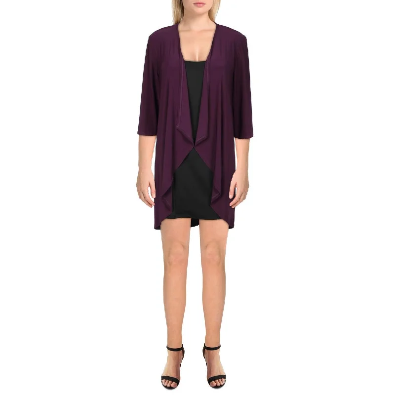 R&M Richards Womens Petites Knit Drapey Duster Blazer Women's Trendy Suit