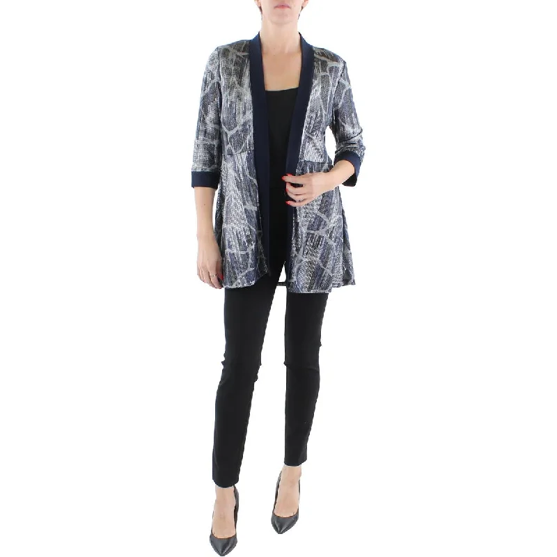 R&M Richards Womens Petites Knit Metallic Duster Blazer Women's Trendy Jacket