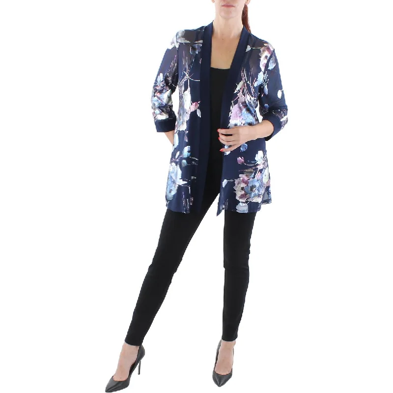R&M Richards Womens Petites Mesh Foiled Open-Front Blazer Women's Luxurious Jacket