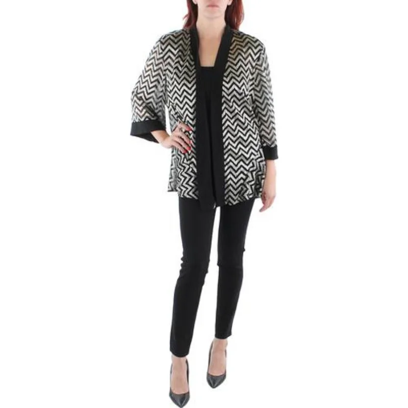 R&M Richards Womens Petites Mesh Metallic Duster Blazer Women's Unique Blazer