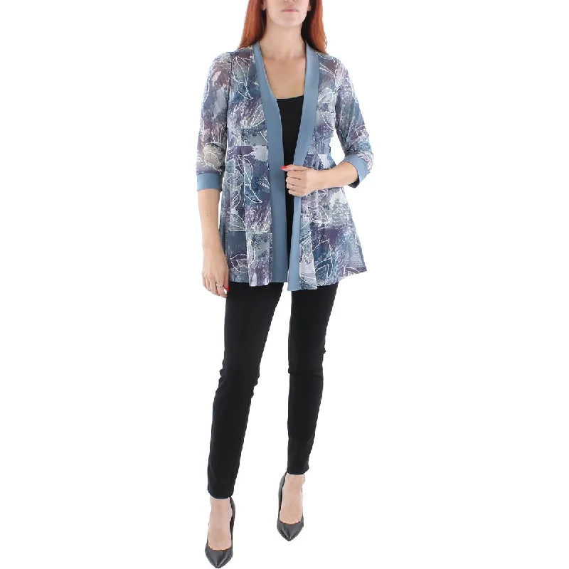 R&M Richards Womens Petites Mesh Printed Duster Blazer Women's Boutique Jacket