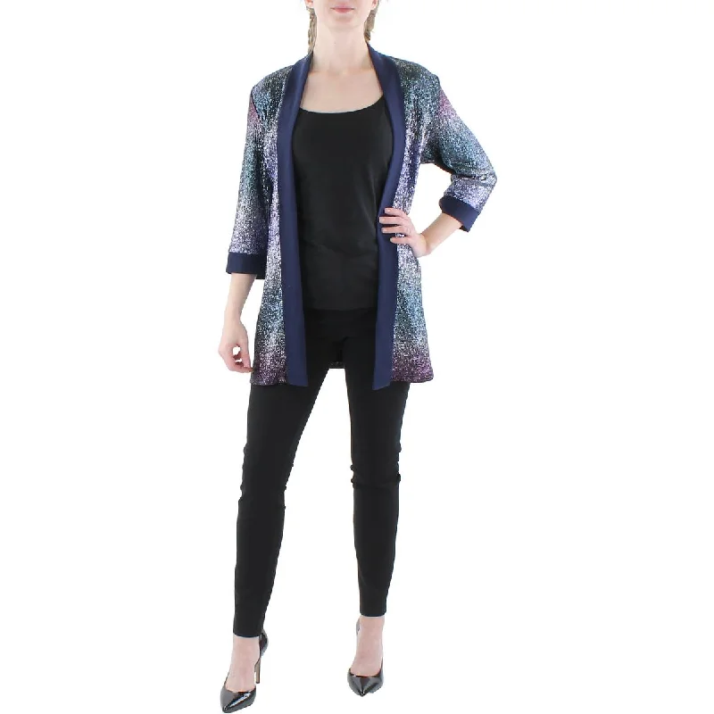 R&M Richards Womens Petites Metallic 3/4 Sleeves Duster Blazer Women's Vintage Suit