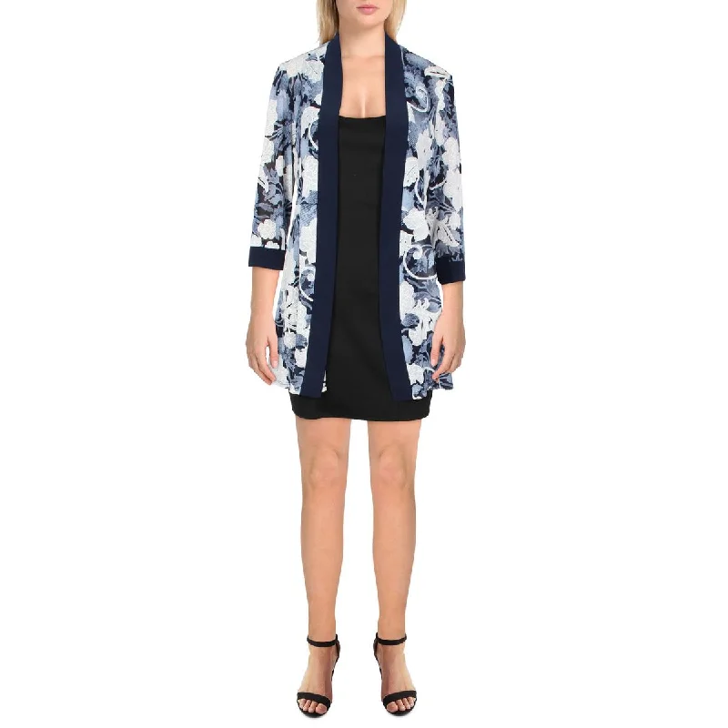 R&M Richards Womens Petites Printed Sheer Duster Blazer Women's Custom Jacket