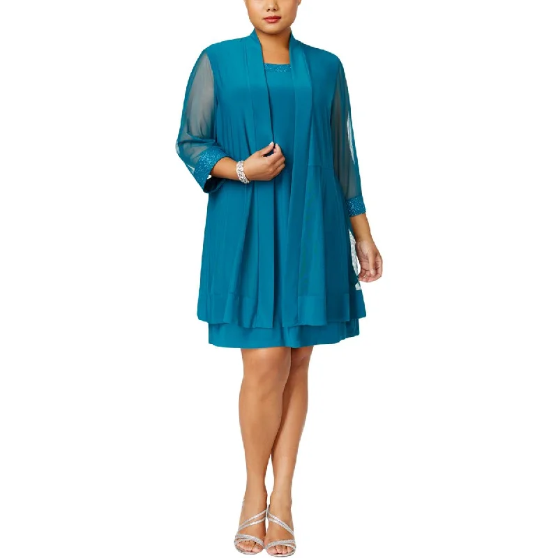 R&M Richards Womens Plus 2PC Mesh Inset Dress With Jacket Cotton Jacket Linen Jacket Terry Jacket R&M Richards Womens Plus 2PC Mesh Inset Dress With Jacket Cotton Jacket Linen Jacket Terry Jacket