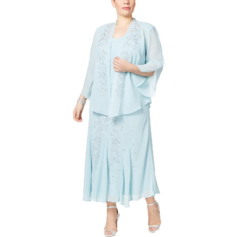 R&M Richards Womens Plus Chiffon Beaded Dress With Jacket Faux Fur Fabric Real Fur Fabric Shearling Fabric R&M Richards Womens Plus Chiffon Beaded Dress With Jacket Faux Fur Fabric Real Fur Fabric Shearling Fabric