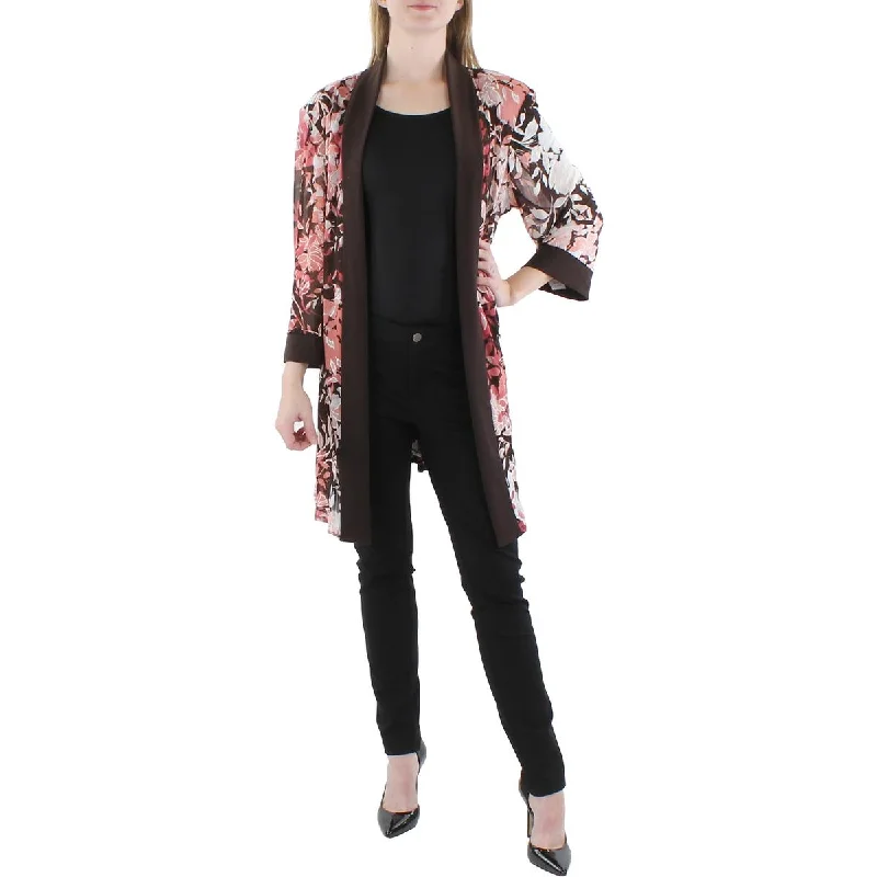 R&M Richards Womens Plus Floral Print Midi Open-Front Blazer Women's Premium Blazer