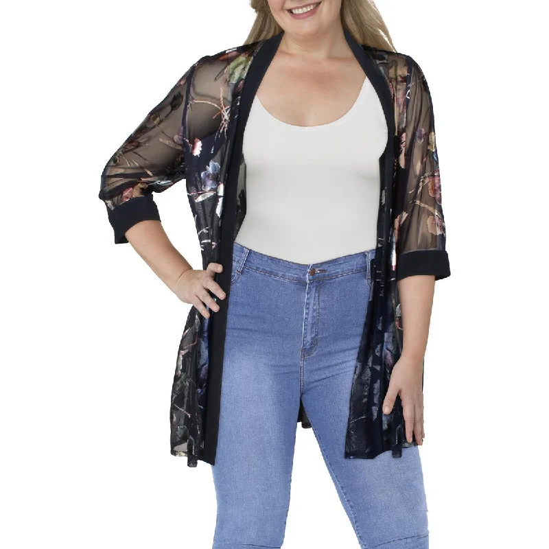 R&M Richards Womens Plus Mesh Foiled Duster Blazer Women's Custom Suit