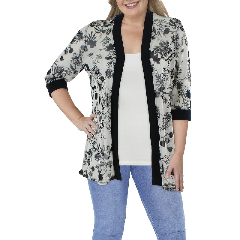 R&M Richards Womens Plus Mesh Printed Duster Blazer Women's Custom Jacket