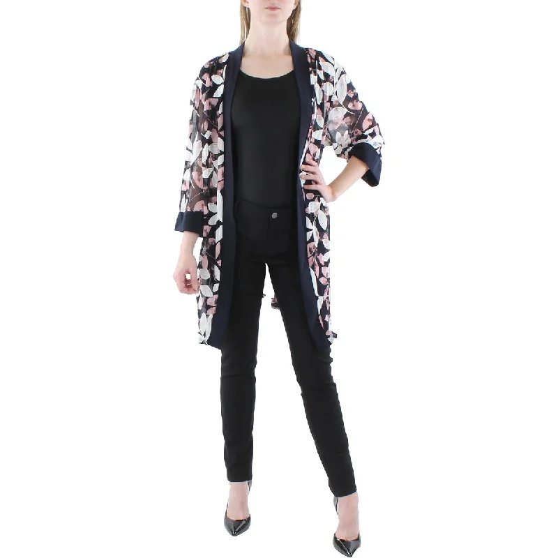 R&M Richards Womens Plus Mesh Printed Duster Blazer Women's Custom Jacket