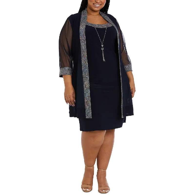 R&M Richards Womens Plus Metallic Duster Open-Front Blazer Women's Trendy Suit