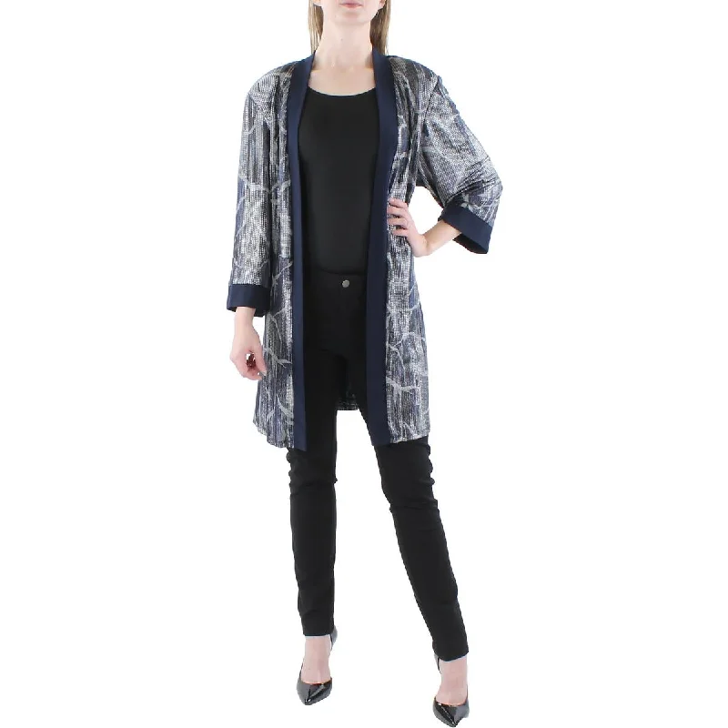 R&M Richards Womens Plus Metallic Open Front Duster Blazer Women's Warm Suit
