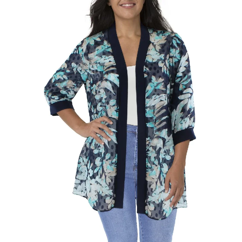 R&M Richards Womens Printed Duster Open-Front Blazer Women's High-End Blazer