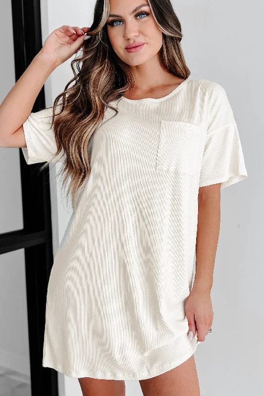 Ribbed T-Shirt Dress (Ecru Cream) Anti-Shrink Durable Soft