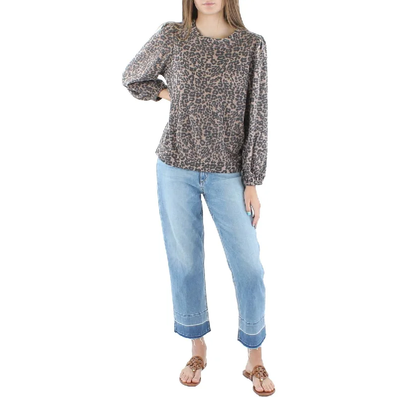 Riley & Rae Womens Animal Print Waffle Pullover Sweater Three Quarter Sleeve