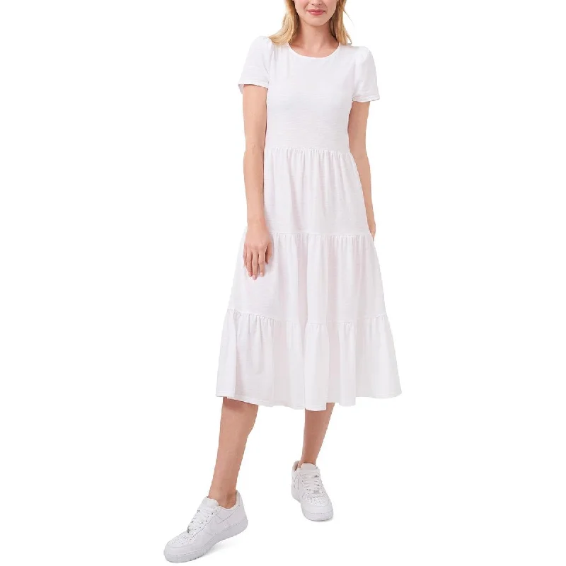 Riley & Rae Womens Lacey Tiered Midi T-Shirt Dress Seamless Knitted Crochet