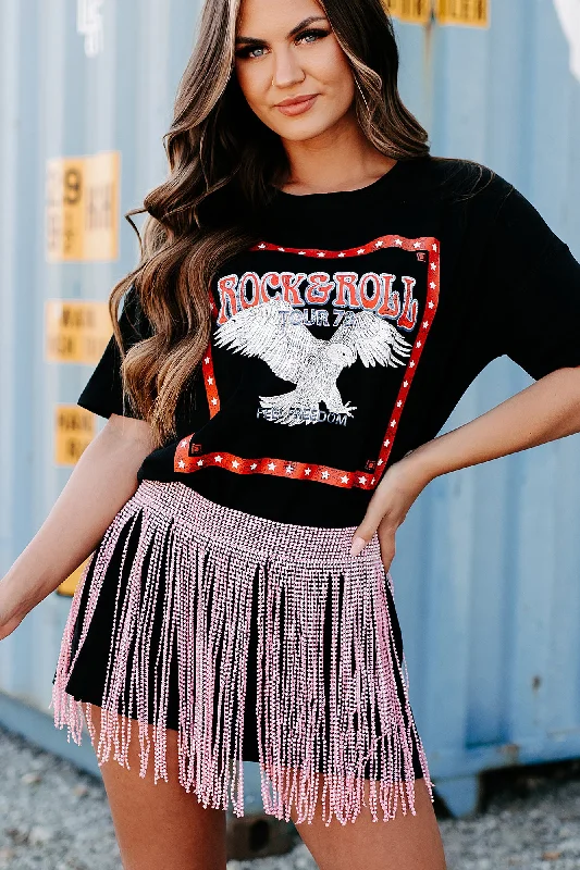 "Rock & Roll Tour" Oversized Graphic T-Shirt Dress (Black) - Print On Demand Real Fur Shearling Chenille "Rock & Roll Tour" Oversized Graphic T-Shirt Dress (Black) - Print On Demand Real Fur Shearling Chenille