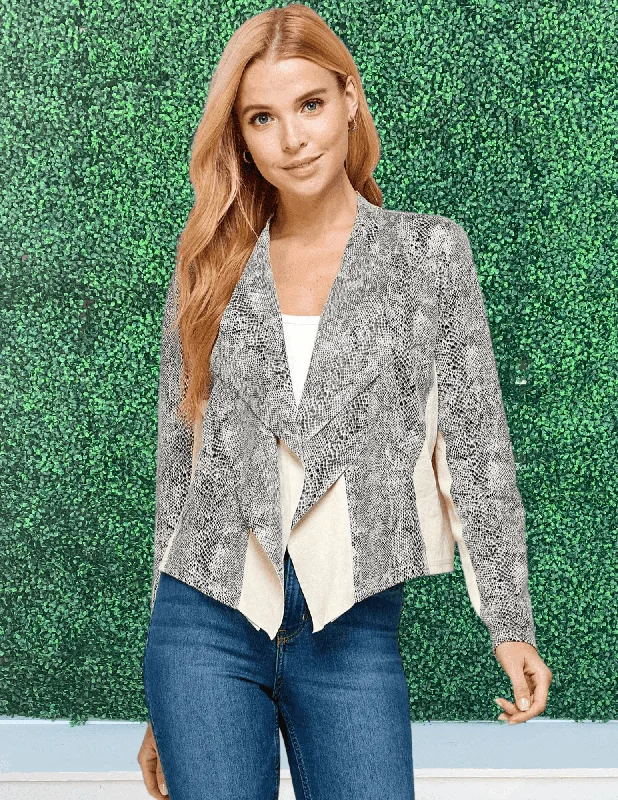 Faux Snakeskin Jacket Collared Jacket Crew Neck Jacket Turtle Neck Jacket