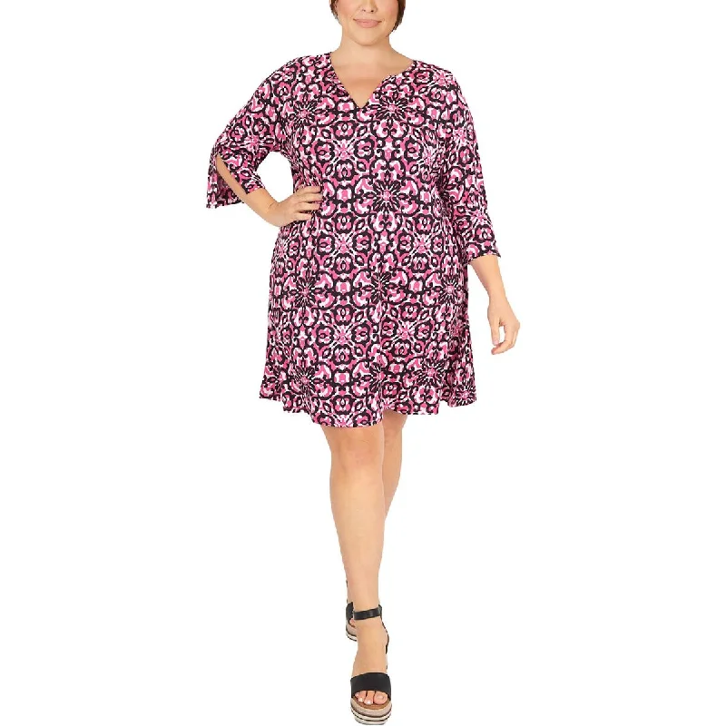 Ruby Rd Womens Plus Floral Print V Neck Pullover Top Slouchy Comfort Pullover