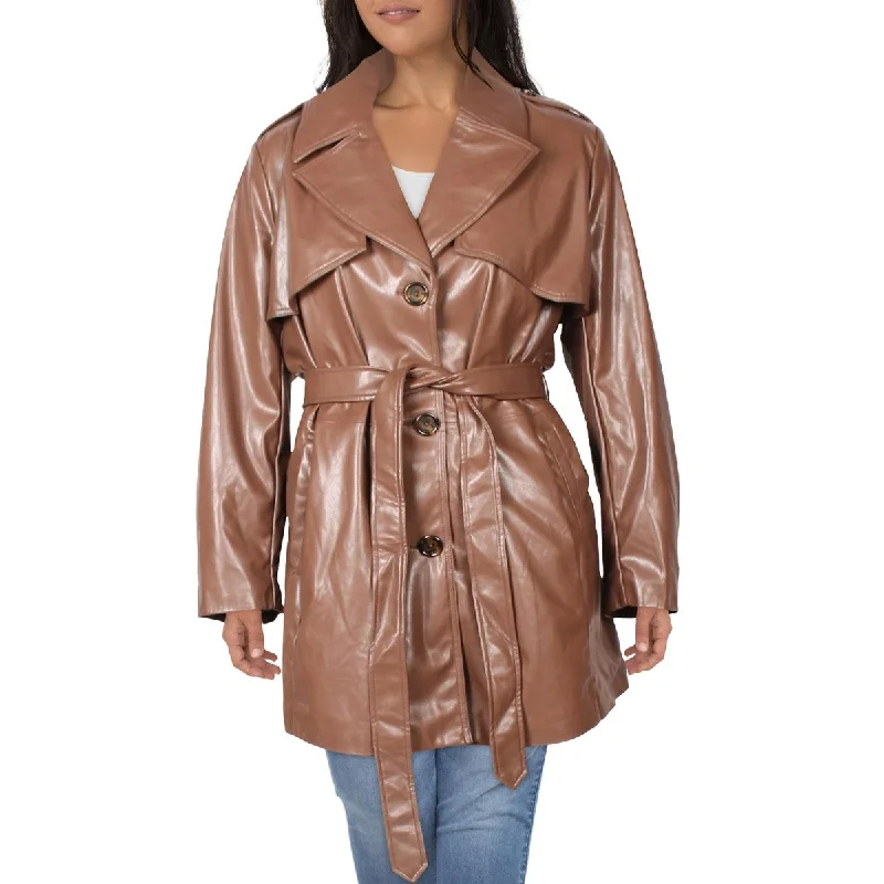 Sam Edelman Women's Faux Leather Mid-Length Jacket with Notch Lapel Bomber Jacket Anorak Windbreaker Sam Edelman Women's Faux Leather Mid-Length Jacket with Notch Lapel Bomber Jacket Anorak Windbreaker