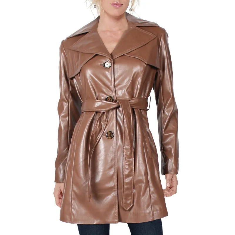 Sam Edelman Women's Faux Leather Mid-Length Jacket with Notch Lapel Denim Jacket Leather Jacket Suede Jacket