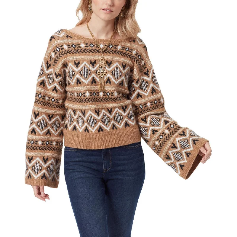 Sam Edelman Womens Metallic Fair Isle Pullover Sweater High Neck Pullover