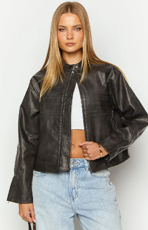 Sam Vintage Black PU Jacket Faux Fur Jacket Real Fur Jacket Shearling Jacket