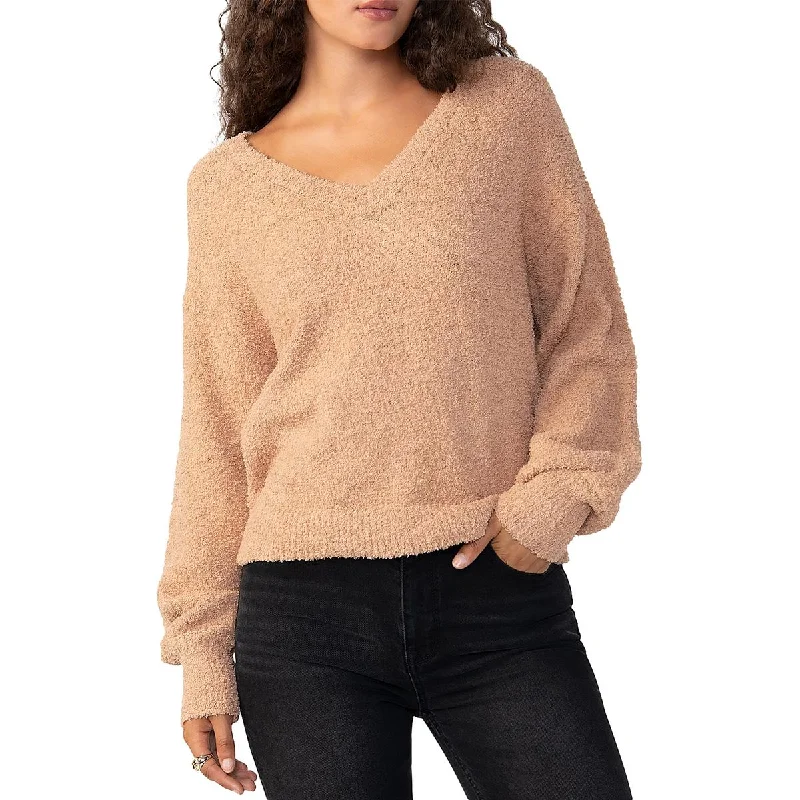 Sanctuary Womens Textured V Neck Pullover Sweater Angora Wool Cozy