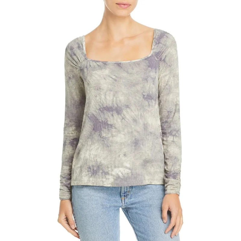 Single Thread Womens Tie-Dye Ruched Pullover Top Slim Sleeve Pullover