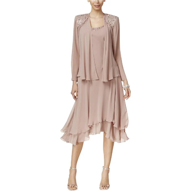 SL Fashions Womens Missy Chiffon Embellished Dress With Jacket Tiered Jacket Buttoned Jacket Zippered Jacket SL Fashions Womens Missy Chiffon Embellished Dress With Jacket Tiered Jacket Buttoned Jacket Zippered Jacket