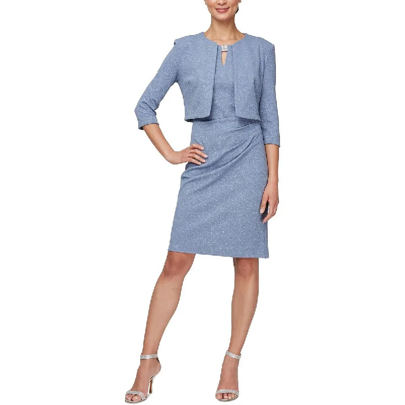 SLNY Womens Glitter Jacket Two Piece Dress Satin Fabric Silk Fabric Chiffon Fabric