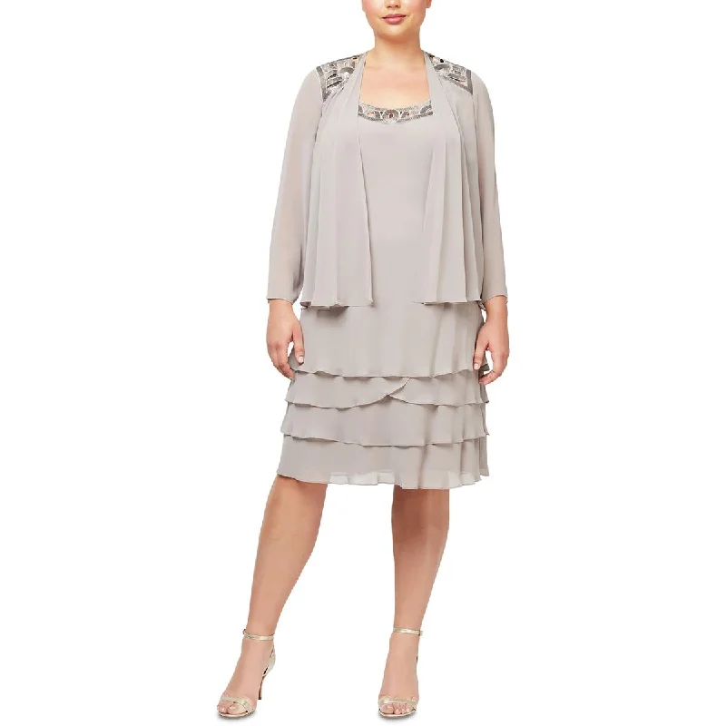 SLNY Womens Plus 2PC Chiffon Dress With Jacket Oversized Jacket Tailored Jacket Straight Jacket SLNY Womens Plus 2PC Chiffon Dress With Jacket Oversized Jacket Tailored Jacket Straight Jacket