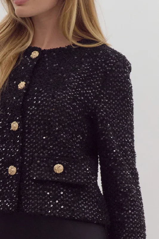 Sequin Tweed Boxy Jacket Tailored Jacket Straight Jacket A-Line Jacket