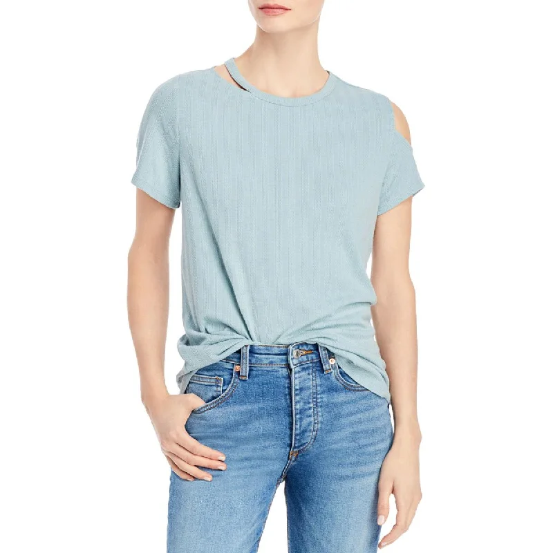 Status by Chenault Womens Cut-Out Ribbed Pullover Top Short Sleeve Top