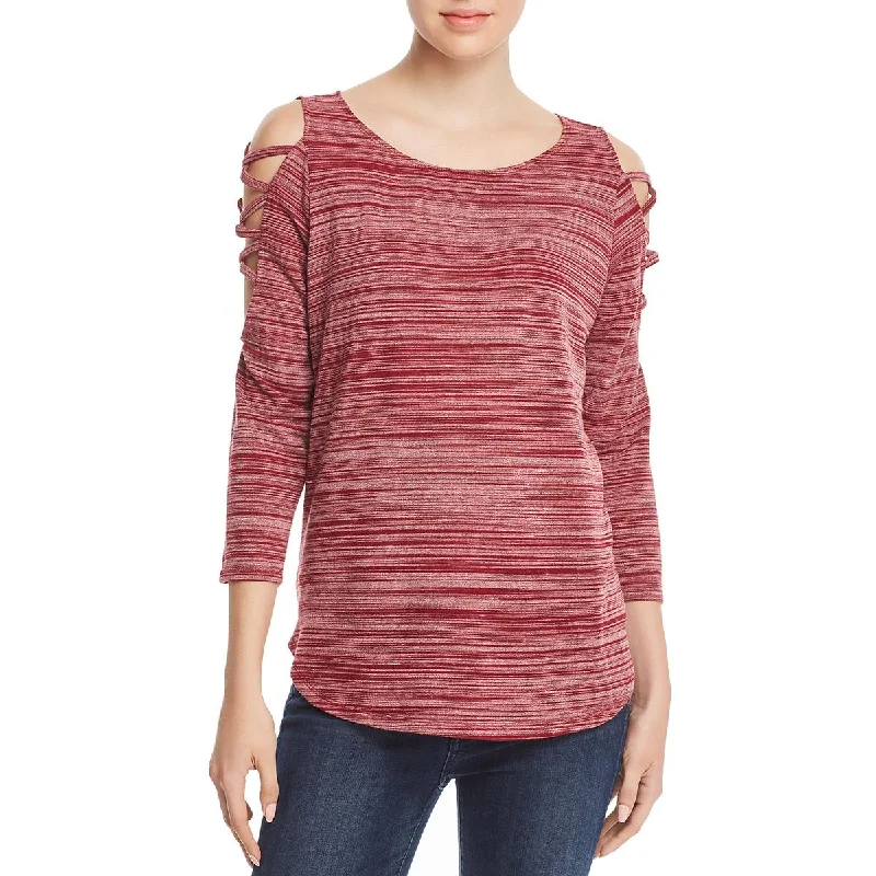 Status by Chenault Womens Space Dye Cut-Out Pullover Top Chenille Soft Sweater