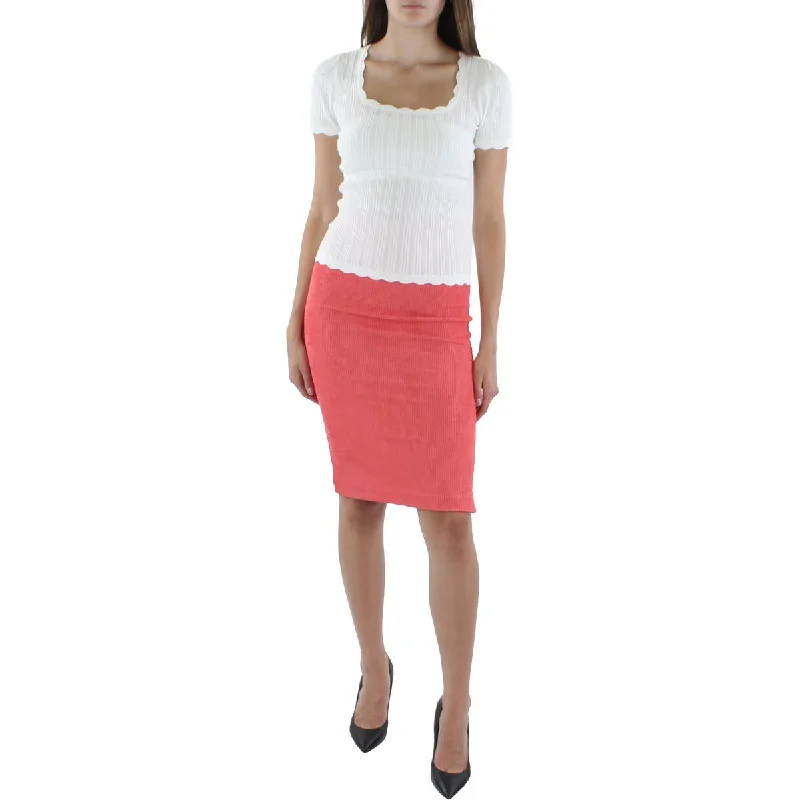Steve Madden Womens Cecilia Knit Scalloped Pullover Sweater Leg Sleeve Comfort