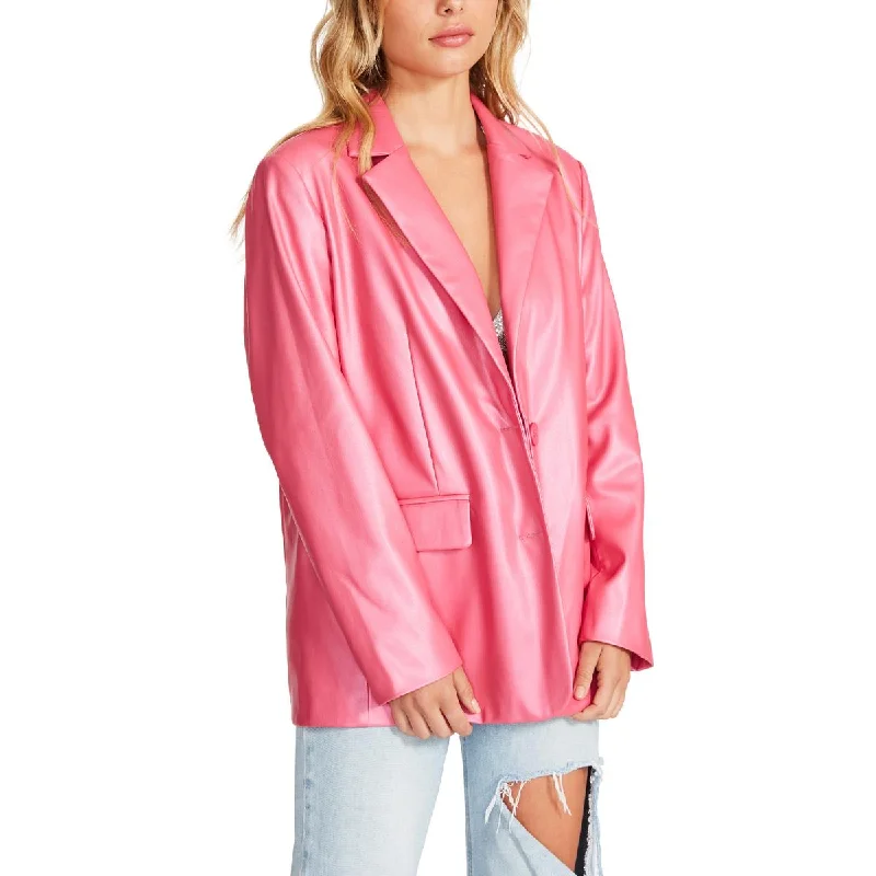 Steve Madden Women's Shimmery Faux Leather Two Button Blazer Women's Handmade Blazer Steve Madden Women's Shimmery Faux Leather Two Button Blazer Women's Handmade Blazer