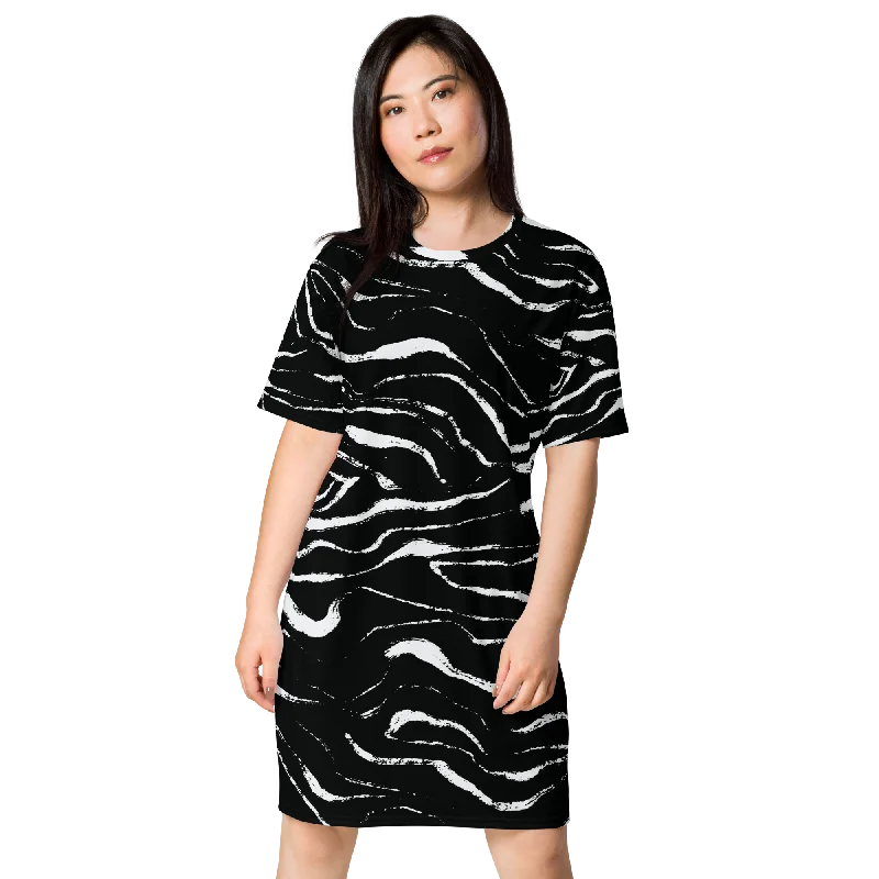 T-shirt dress Asymmetrical Pockets Print