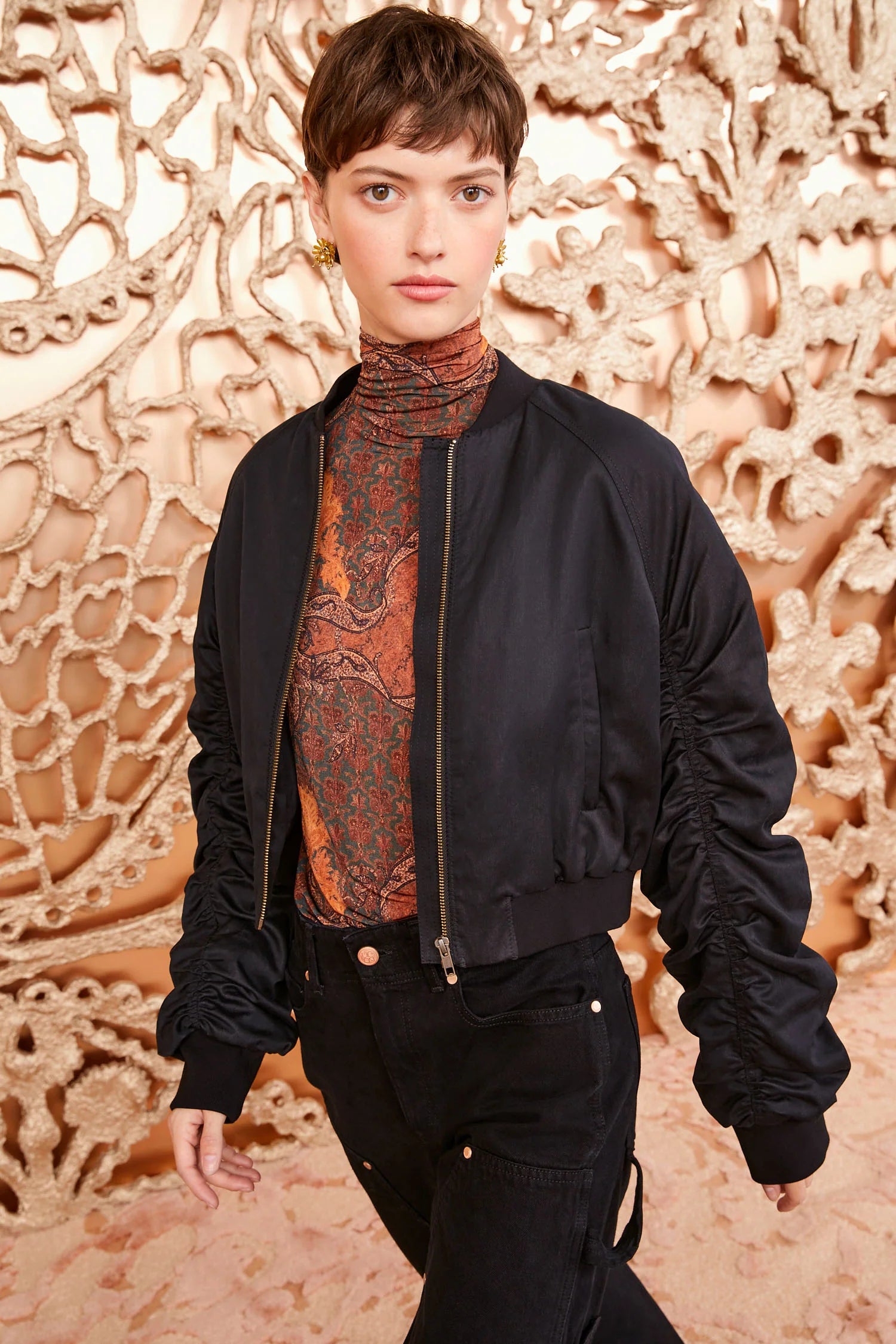 Talina Jacket - Noir Stand-Up Collar Roll-Neck Collar Turtle Neck