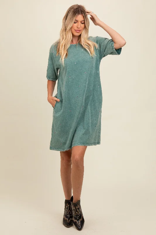 Teal Rhinestone Mineral Washed T-Shirt Dress Jersey Fabric Tulle Fabric Batik Fabric Teal Rhinestone Mineral Washed T-Shirt Dress Jersey Fabric Tulle Fabric Batik Fabric