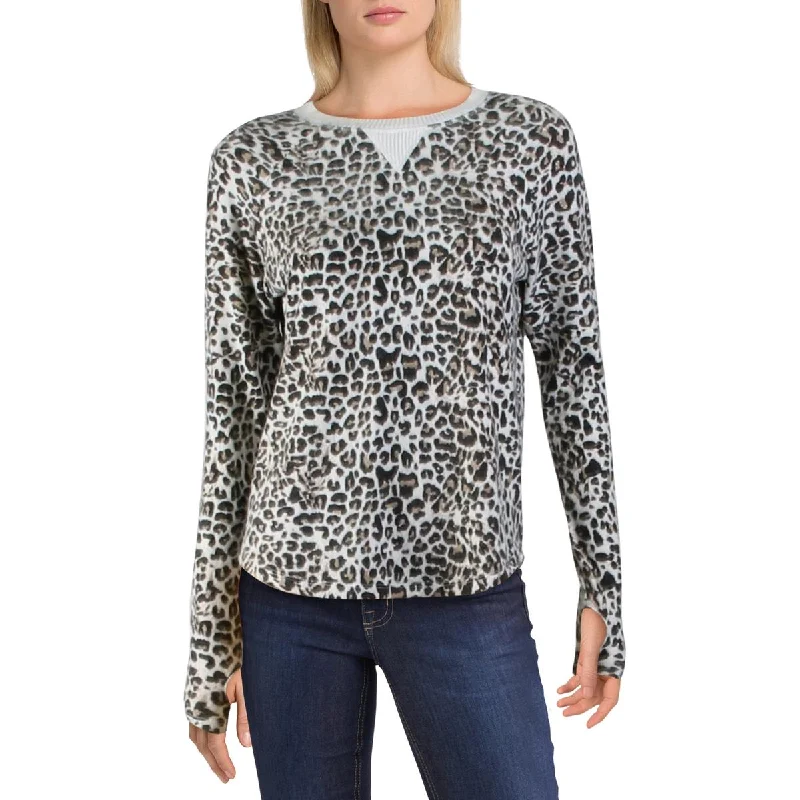 Theo & Spence Womens Animal Print Ribbed Pullover Sweater Wrist Length Sleeve