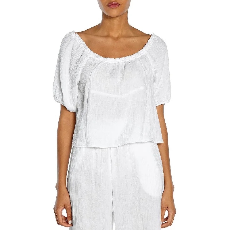 Three Dots Womens Square Neck Crop Pullover Top Chenille Soft Sweater